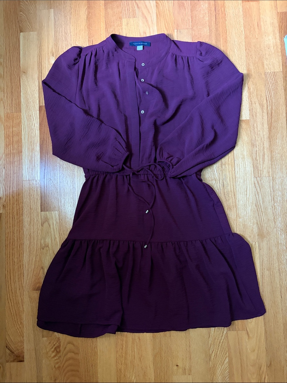 Tommy Hilfiger Long Sleeve Tiered Dress - Deep Plum